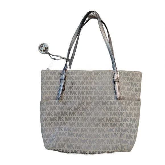 Michael Kors Jet Set Gray Logo Tote Monagrammed Shoulder Bag - Picture 13 of 13